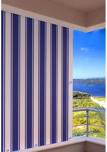 Gencer Home Balkon Perdesi Kuş Gözü Ölçü Seçenekli Mavi Beyaz Çizgili Mavi - Beyaz