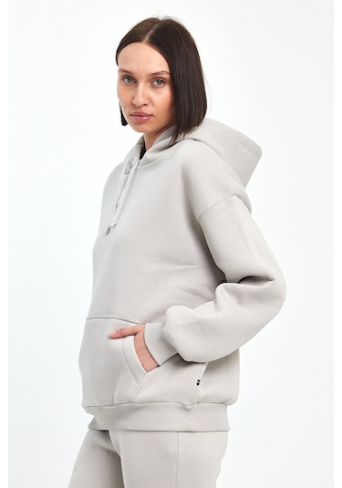 Odda Kadın Kapüşonlu Şardonlu Sweatshirt Gri