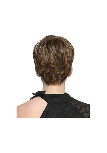 Cbtx Wıg-305 Kadın Yüksek Sıcaklık İpek Peruk Eğik Kısa Saç Fiberbaşlık Kahverengi + Açık Altın