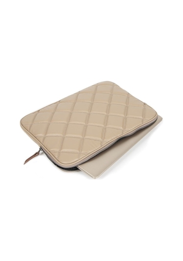 Omuz Askılı Notebook Çanta Tablet Laptop Kılıfı 13"-14" Kapitone Deri Vizon Renkli