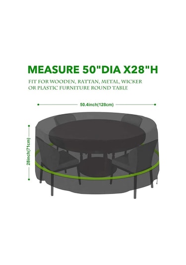 Novahub Yuvarlak Bahçe Masa Örtüsü: Su Geçirmez, Rüzgar Ve Uv Koruyucu 250d Naylon, Siyah 128x71cm Siyah