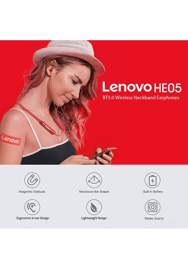 Qingmipy Lenovo He05 Bluetooth 5.0 Kulaklık, Ipx5 Su Geçirmez Spor Kulaklığı, Ergonomik Müdahale, 8 Saat Çalma Süresi, Siyah