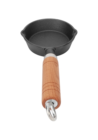 Hangfox 10cm Demir Tava, Ergonomik Ahşap Saplı, Düz Tabanlı, Tüm Ocak Tiplerinde Kullanılabilir, Yumurta-pankek Pişirmek İçin Dayanıklı Fritöz