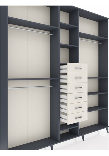 Arges Dolap 10 Raflı 6 Çekmeceli 3 Askılı 220x30x243 Antrasit-antrasit/aytaşı Antrasıt/aytası