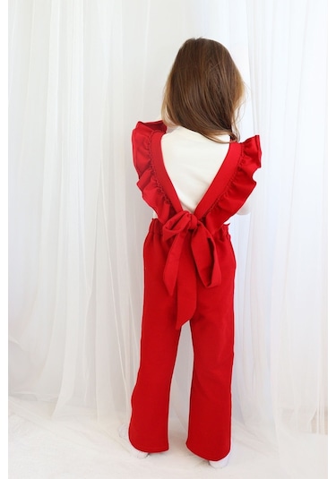Kız Çocuk Berlin Kırmızı Pamuklu Fırfırlı Bağlama Detaylı Tulum Tlm-0055.3 Kırmızı