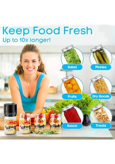 Honeybeeshop Beyaz Taşınabilir Kablosuz Elektrikli Mason Kavanoz Vakum Mühürleyici Usb Şarj Edilebilir Gıda Saklama Fermentasyon