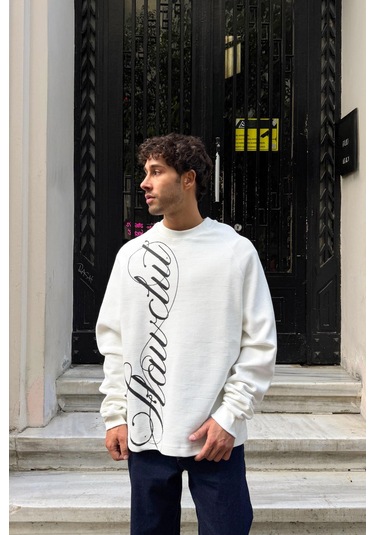 Flawclut Baskılı Sweatshirt Ekru Ekru