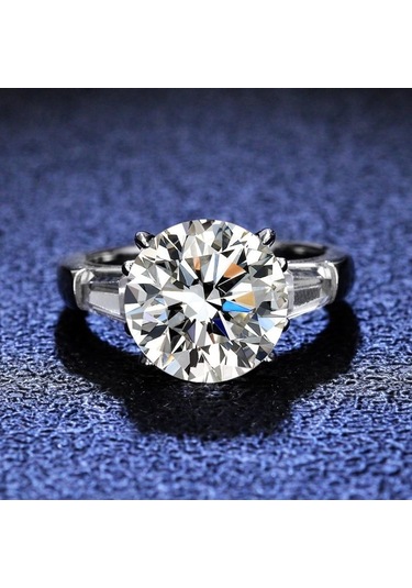 Bagueringen Lüks Büyük 5 Karat Mozanit Pırlanta Yüzük Gümüş 925 Takı Klasik Dört Pençe Tasarım Kadın Alyans Mavi - Yeşil 7.25