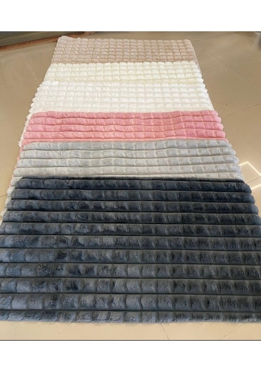 Dekoratif Bubble Peluş Post Halı Beyaz 111p Bej - Krem