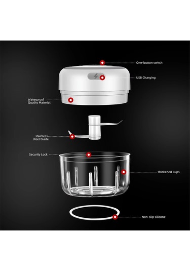 Elektrikli Sarımsak Ezici - Mini Sarımsak Ezici, Taşınabilir Et Doğrayıcı A Beyaz