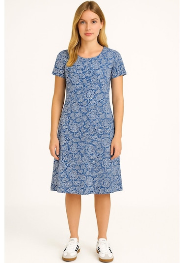 2 Adet Dökümlü Rahat Kalıp Günlük Penye Kumaş Elbise İndigo-mavi