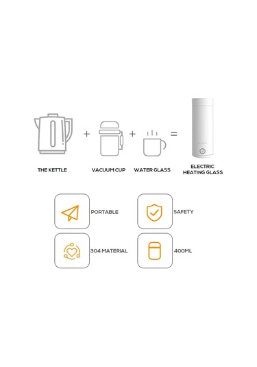 Seyahat Su Isıtıcısı, 400 Ml Otomatik Kapanma, Taşınabilir Elektrikli Su Isıtıcısı, Paslanmaz Çelik Kaplamalı Hızlı Kaynama Şişesi Beyaz - Fa1- Diğer
