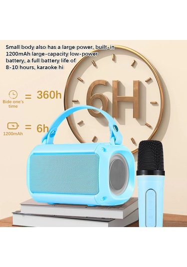 Yifomall Mavi Kablosuz Bluetooth Hoparlör Mikrofon Seti, Ev Ktv İçin 2 Mikrofonlu, Renkli Işık Özelliği, 20m Mesafe, 5w Güç