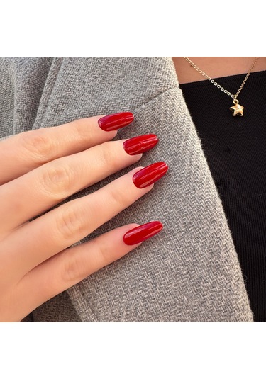 15'li Kırmızı Kısa Oval Tt0559 Tekrar Kullanılabilir El Yapımı Protez Takma Tırnak L