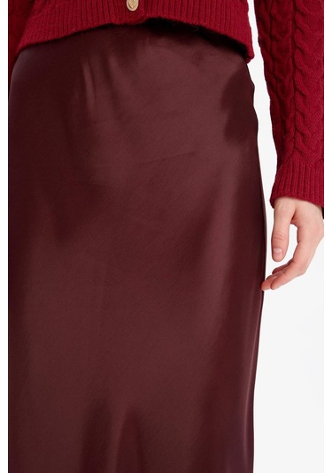 DeFacto A Kesim Normal Bel Saten Midi Etek B1867AX25SPBR234 Bordo