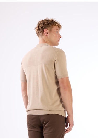 Dufy Bej Örgü Erkek Triko - Slim Fit Bej