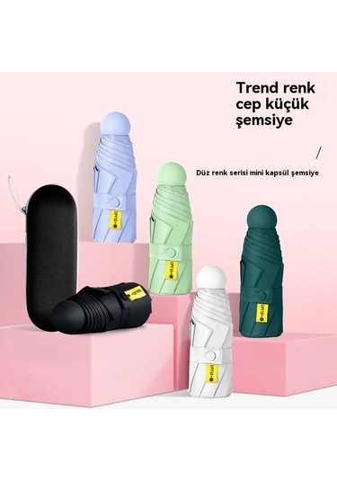 Mengtuo Bayan 8 Kemik Mini Yağmur Ve İki Kullanım Vinil Cep Kapsül Şemsiye Pembe Pembe