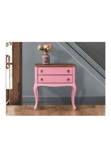 Wooding Masif 2 Çekmeceli Pembe Ceviz Komodin - Mini Konsol