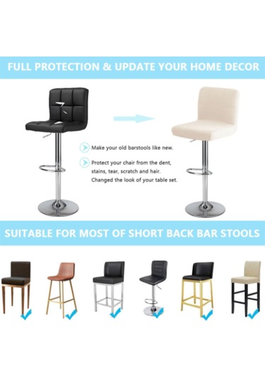 Skycity 4 Adet Sulu Dayanıklı Genişleyici Arka Koltuklu Bar Tabure Örtüsü - Restoran, Mutfak Uyumlu Kare Döner Sandalye Kılıfı Siyah Siyah