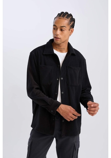 DeFacto Relax Fit Polar Uzun Kollu Siyah Gömlek A4782AX24WNBK81 DeFacto Relax Fit Polar Uzun Kollu Siyah Gömlek A4782AX24WNBK81