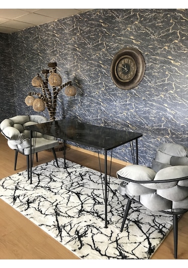 Yirmi15 Siyah Metal Ayaklı 70x110 Siyah Mermer Desen Mutfak-balkon-çalışma Masası