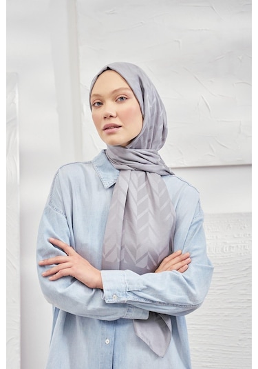 Armanda Jakarlı Şal - Zigzag Desenli - Gri - Gri