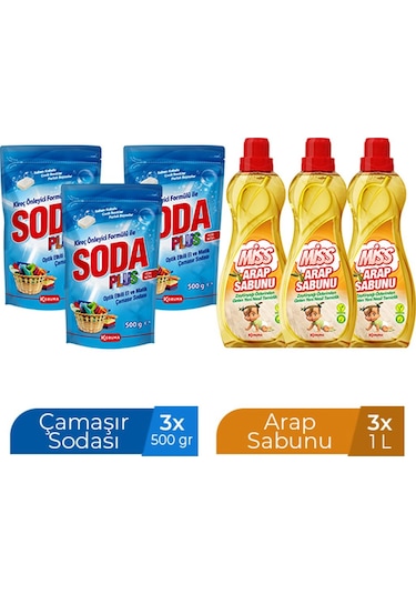Miss Arap Sabunu 3 x 1 L + Soda Plus 3 x 500 ML