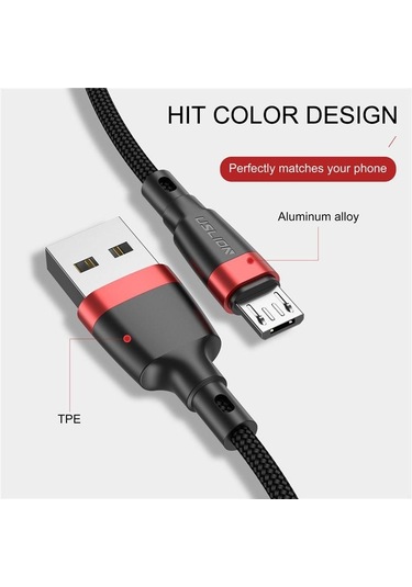 Uslıon MikroUsb Kablosu 3a Hızlı Şarj Şarj Cihazı Microusb Kablosu Android Cep Telefonu Tel Kablosu 0.5m Kırmızı