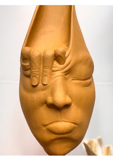 Soyut 3d Yüz Heykeli Modern Duvar Sanatı El Yapımı Dekoratif Mask 48x18 Cm Heykel Duvar Dekoru