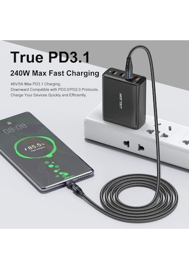 Uslıon Us0204 1m Usb - Tip-c'den Tip-c'ye - Mikro - İp Kablosu Döndürülebilir 240w Manyetik Şarj Kablosu