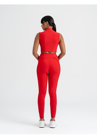 Dikişle Modellenmiş Spor Tayt Kırmızı
