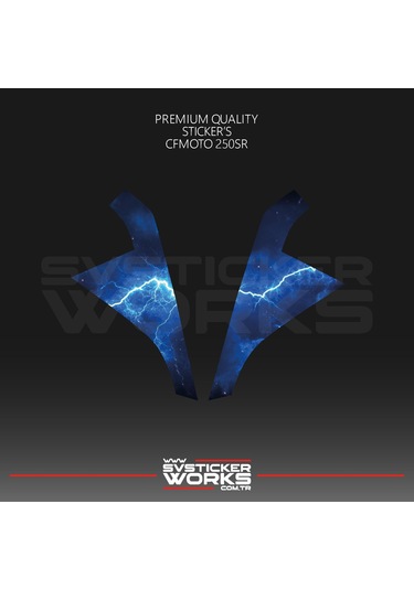 Cfmoto 250sr Sticker Ön Kafa Kaplama Modeli Hazır Kit Mavi Şimşek Sticker Desen Kaplama