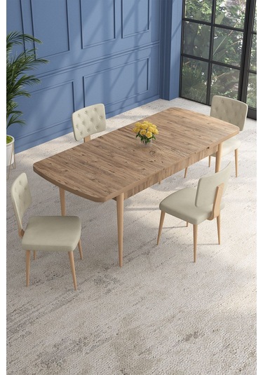 Lars Atlantik 80x132 Açılabilir Mdf Masa Yemek Odası Takımı,mutfak Takımı 4 Adet Sandalye Krem Lars Atlantik 80x132 Açılabilir Mdf Masa Yemek Odası Takımı,mutfak Takımı 4 Adet Sandalye Krem