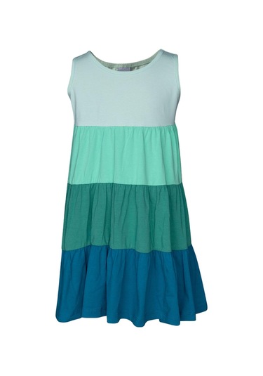 Lovetti Soft Yeşil-Koyu Petrol Kız Çocuk Renkli Kat Kat Büzgülü Askılı Elbise 9583W091 Yeşil - Petrol