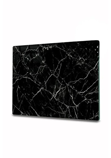 Siyah Mermer Görünümlü Cam Kesme Tahtası Kırılmaz, Oval Kenarlı 20x30 Cm Hijyenik Kesme Tahtası Siyah Mermer