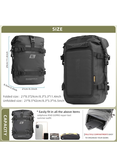 Hallow Rhinowalk 6L MT2206 Tamamen Su Geçirmez Motosiklet Tampon Çantası Siyah