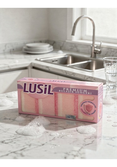 Lusil Premium Çok Amaçlı Çizdirmez Bulaşık Süngeri 4 Lü