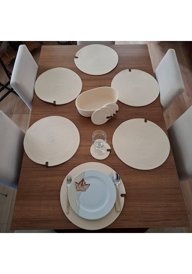 Açık Krem 6 Kişilik 13 Parça Amerikan Servis, Hasır Supla Takımı, Açık Krem