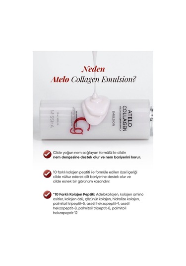 Atelokolajen İçerikli, Yaşlanma Karşıtı Besleyici Emülsiyon Mıssha Atelo Collagen Emulsion