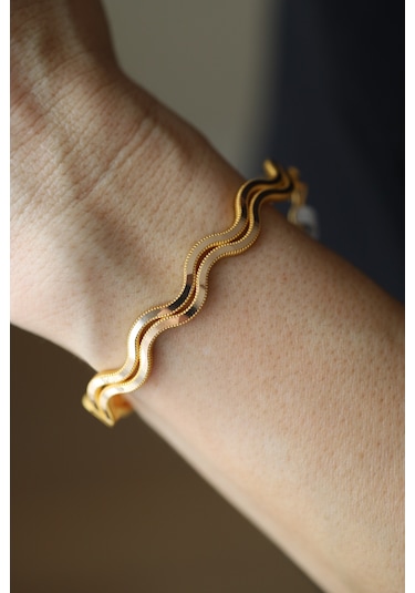 Yenigün Kuyumculuk 14 Ayar Altın İkili Zikzak Ajda Görünümlü Kelepçe Klp31874 Sarı Altın