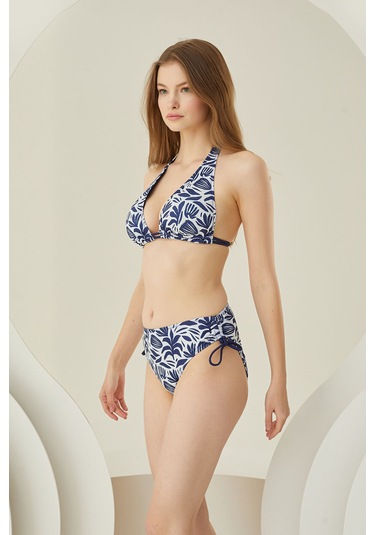 Loya Kadın Lacivert Yaprak Desen Toparlayıcı Tek Üst Bikini