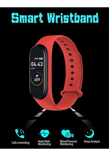 Geeroyoo Siyah M4 Akıllı Bileklik - 0.96 İnç Renkli Ekran, Adım Sayımı, Kan Basıncı, Kalp Atımı Ve Uyku İzleme, Çoklu Spor Modu, Arama Engelleme