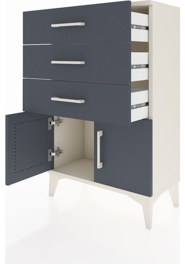 Arges Komodin 3 Çekmeceli 2 Kapaklı 60x30x96 Aytaşı-antrasit Aytaşı
