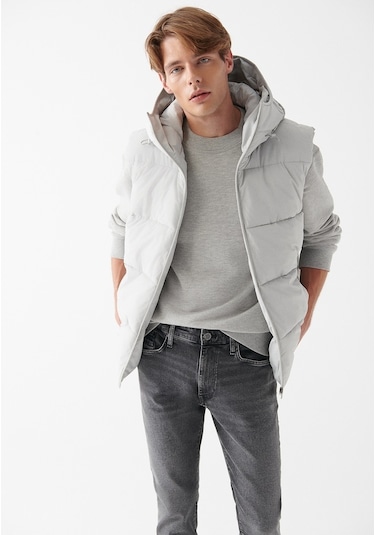 Mavi - Kapüşonlu Gri Yelek 0110089-70075 -556605409