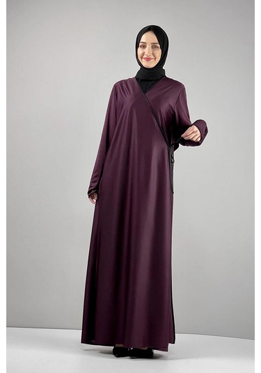 Moda Çizgi Namaz Elbisesi Vişne