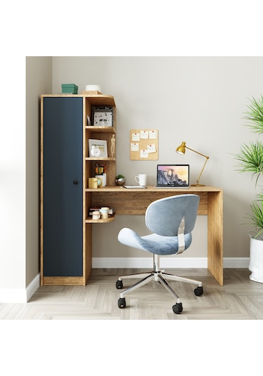 Roma Raflı Çalışma Masası , Çalışma Ofis Masası Sol Dolaplı A.çam Antrasit - Atlantik Çam