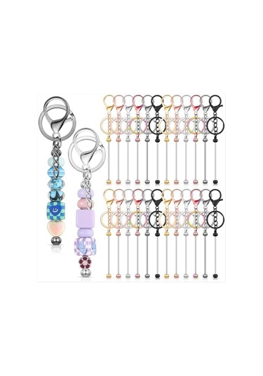 Gatherco 24 Adet Boncuklu Anahtarlıklar Toplu Boncuklar Kendin Yap Boş Anahtarlıklar Boncuklu Anahtarlık El Sanatları İçin Metal Boncuklu Anahtarlıklar