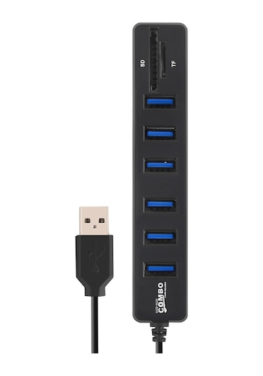 Springsun Usb 2.0 8 Port Hub Ve Sd/tf Kart Okuyucu Kombinasyonu - 480 Mbps Hızlı Veri Transferi, Plug & Play, Siyah Abs Kasa