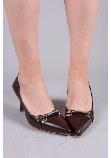 Lepel Taşlı Gold Tokalı Stiletto Kahverengi-8504 Kahverengi