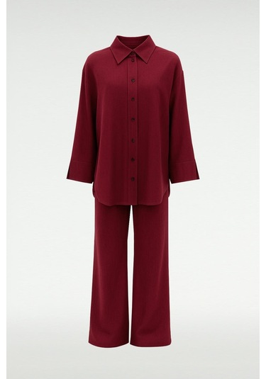 Kol Detaylı Gömlek Pantolon Takım Bordo Bordo